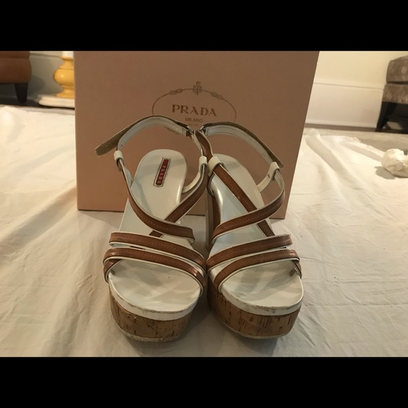 PRADA White Sport Platform Cork Sandal Wedge - Picture 3 of 5